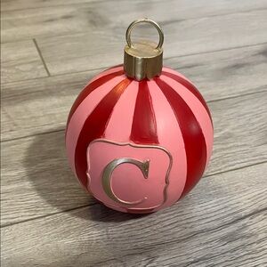 Monogram Pink & Red Stripe Holiday Ornament - Brand Unspecified